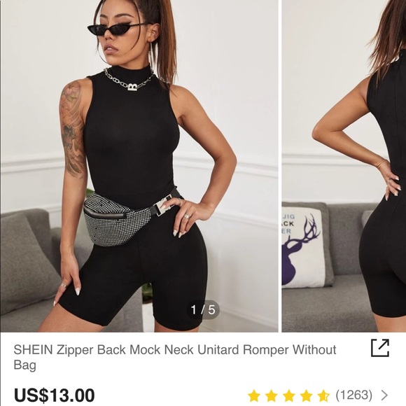 SHEIN Zipper Back Mock Neck Romper